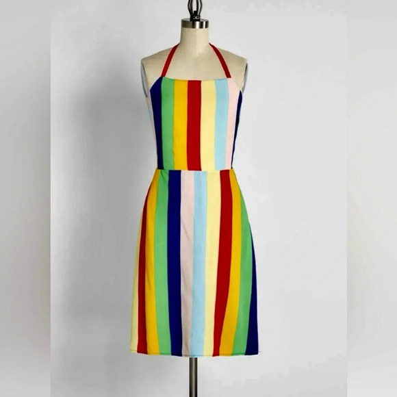 Modcloth Sunlit Salutations Striped Rainbow Halter Dress Large NWT Pride LGBTQ+ - Picture 5 of 6